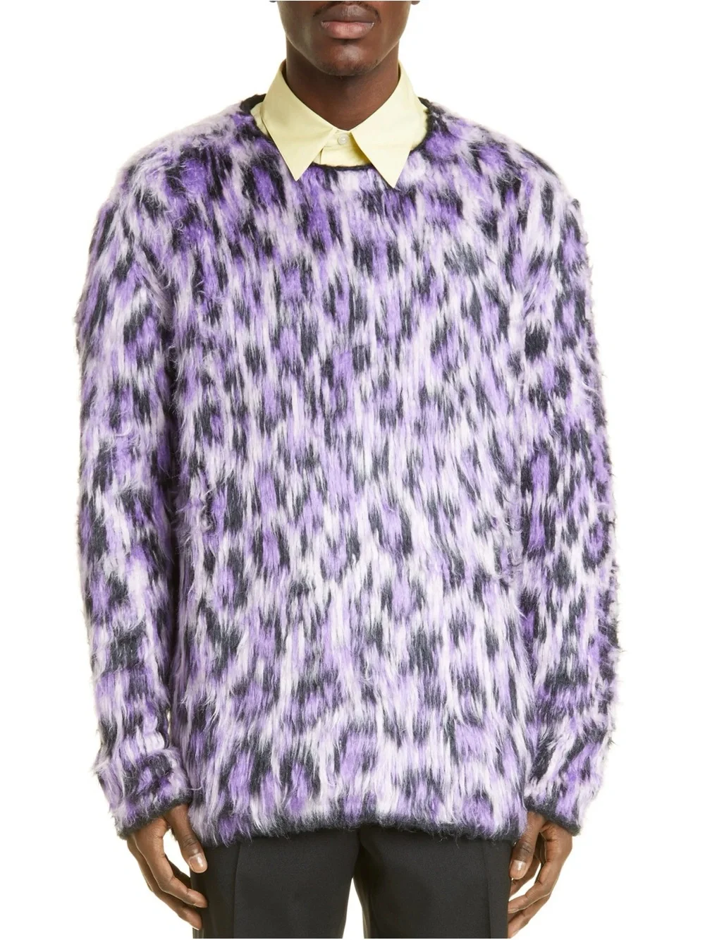 Jil Sander Intarsia Brushed Silk Leopard Sweater in Purple